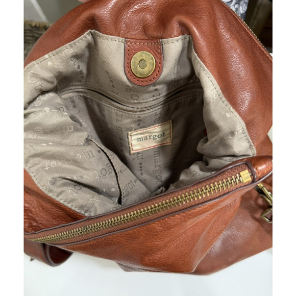 Margot New York Mickey Cognac Brown Leather Double Zip Crossbody Shoulder Bag - Picture 11 of 16